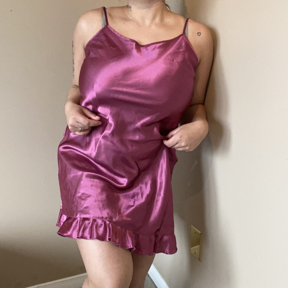 Pink Satin Slip Dress - Picture 3 of 10